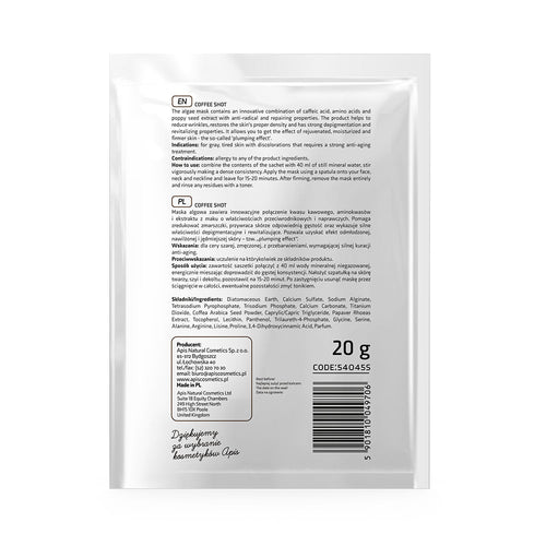 Apis COFFEE SHOT Bio-revitalising Algae Mask with Coffee Acid & Arabica Beans | 20g