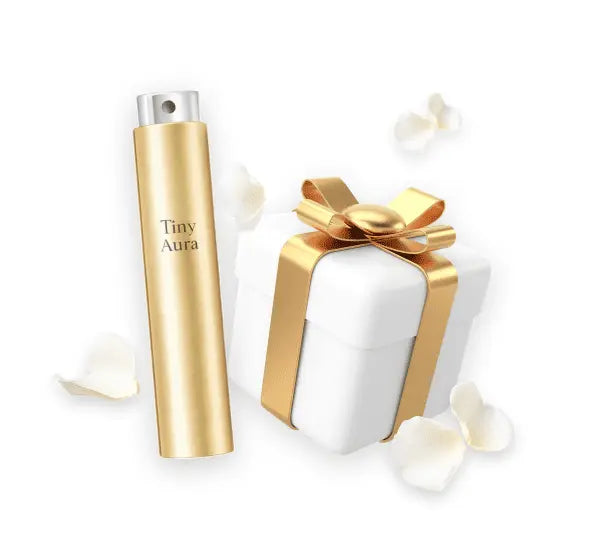 Gold and white product with 'Tiny Aura' branding on a white background