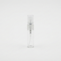 Clear glass bottle with a white cap on a white background